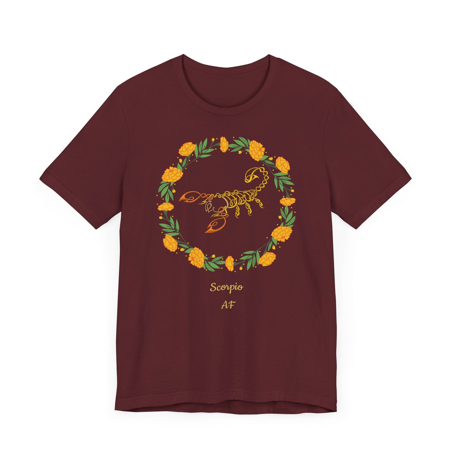 Scorpio AF Symbol & Garland T-Shirt | Fun Scorpio T-Shirt | Zodiac T-Shirt | Zodiac Sign Shirt | Astrology | Star Sign | Unisex Jersey Short Sleeve Tee