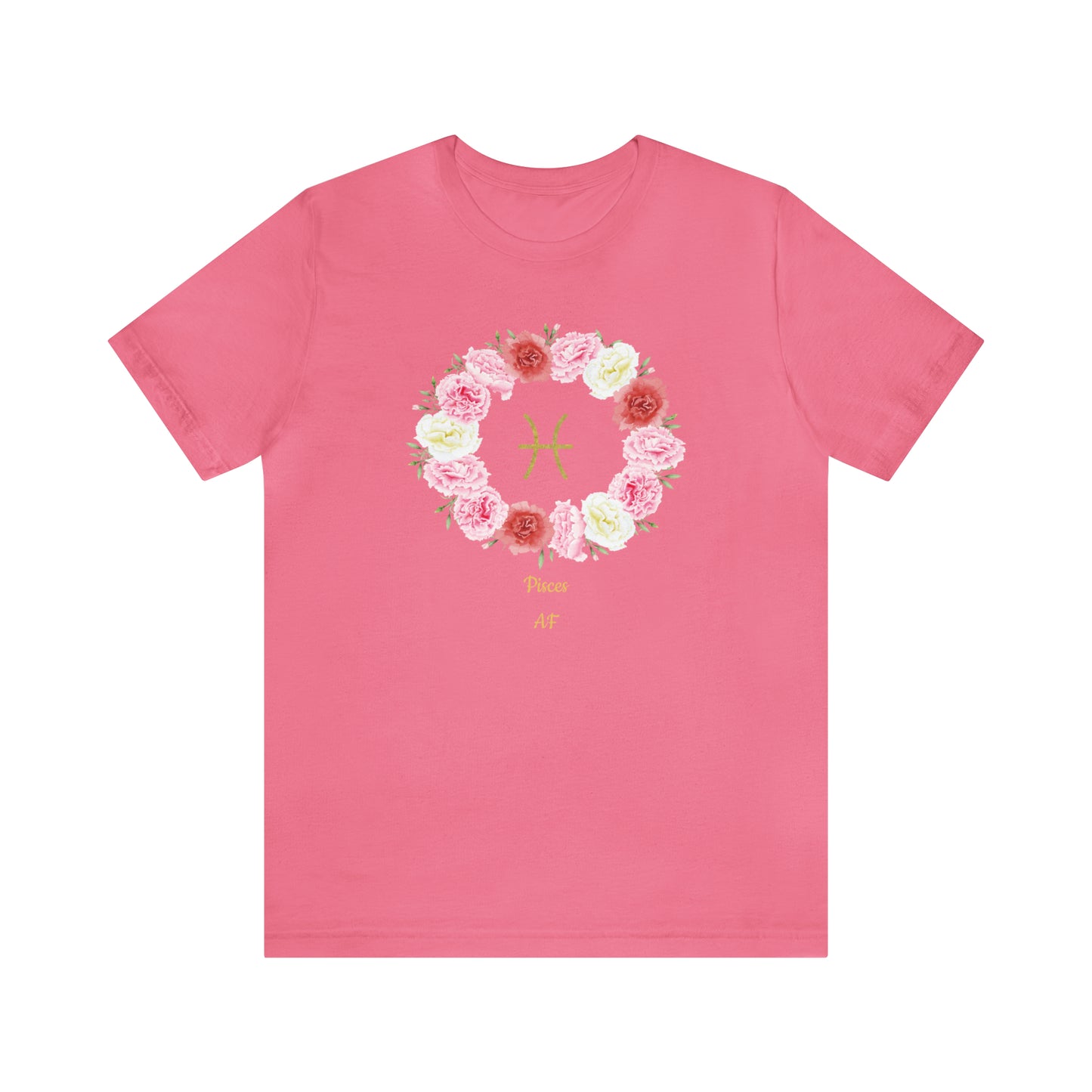 Pisces Symbol & Flowers Garland AF T-Shirt | Fun Pisces T-Shirt | Zodiac T-Shirt | Zodiac Sign Shirt | Astrology | Star Sign | Unisex Jersey Short Sleeve Tee