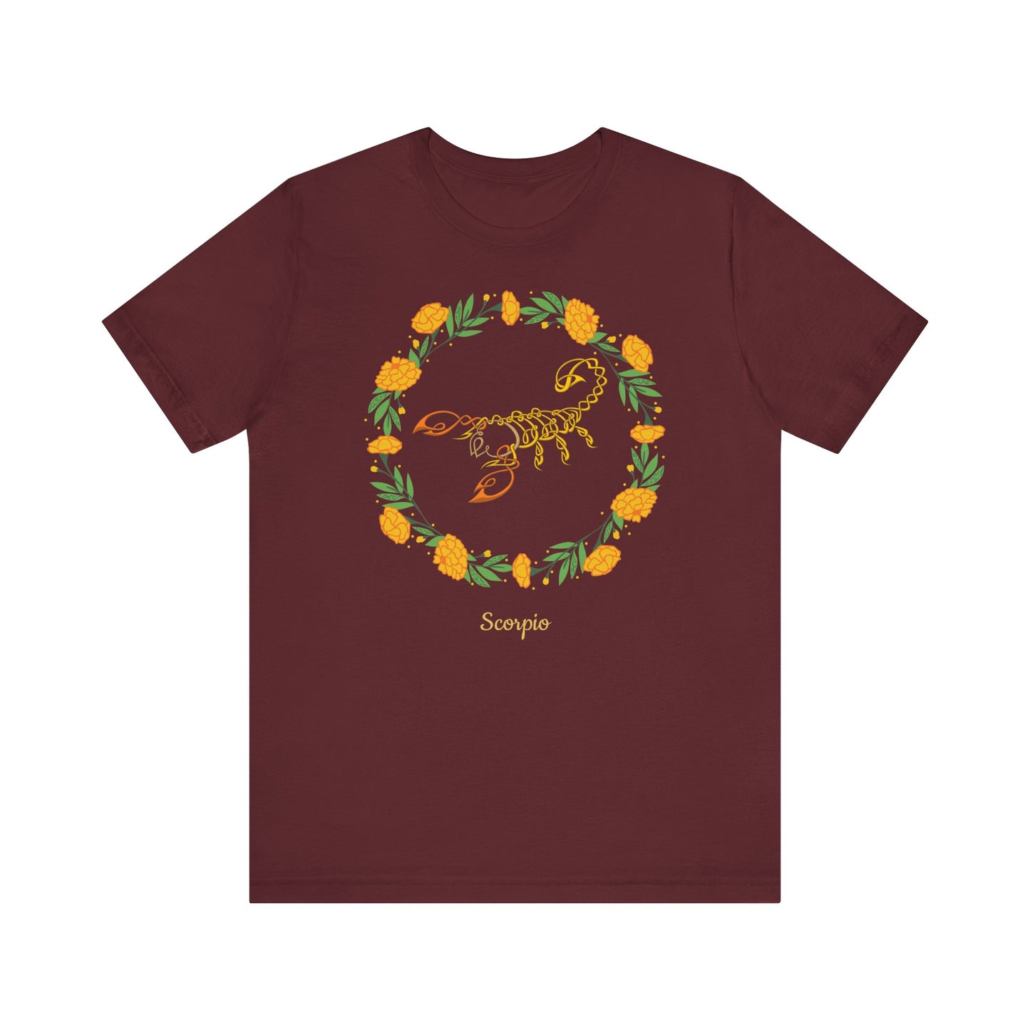 Scorpio Symbol & Garland T-Shirt | Fun Scorpio T-Shirt | Zodiac T-Shirt | Zodiac Sign Shirt | Astrology | Star Sign | Unisex Jersey Short Sleeve Tee