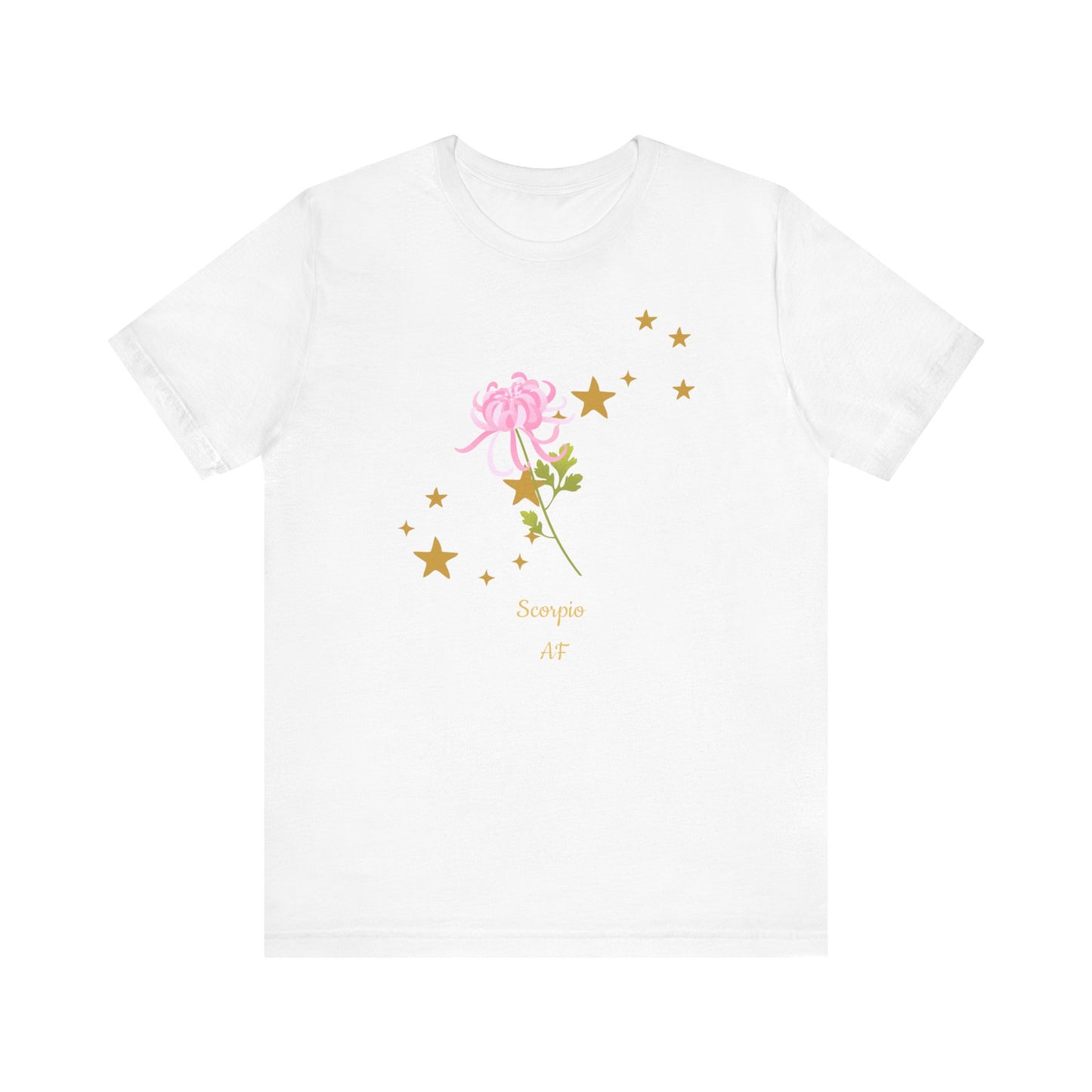 Scorpio Stars & Flower AF T-Shirt | Fun Scorpio T-Shirt | Zodiac T-Shirt | Zodiac Sign Shirt | Astrology | Star Sign | Unisex Jersey Short Sleeve Tee
