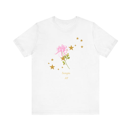 Scorpio Stars & Flower AF T-Shirt | Fun Scorpio T-Shirt | Zodiac T-Shirt | Zodiac Sign Shirt | Astrology | Star Sign | Unisex Jersey Short Sleeve Tee