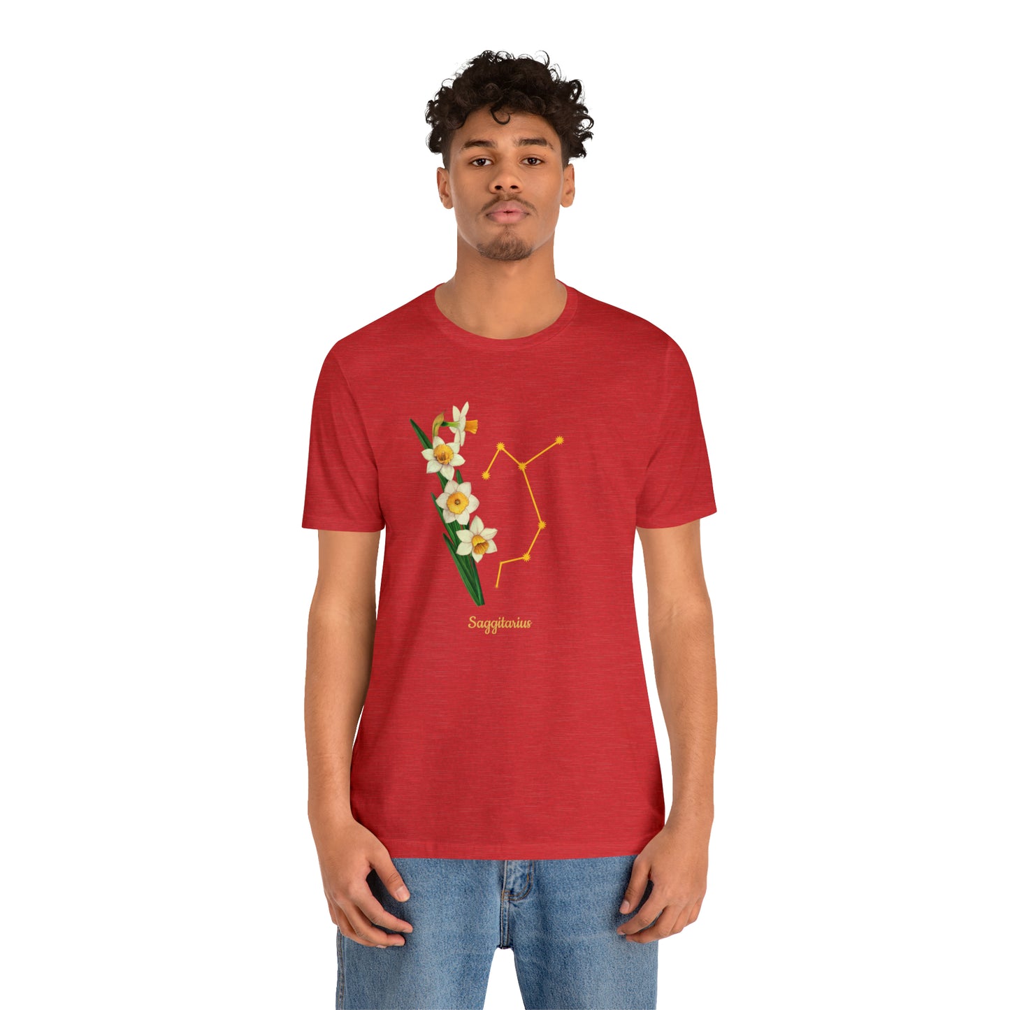 Sagittarius Daffodil Bunch & Stars T-Shirt | Fun Sagittarius T-Shirt | Zodiac T-Shirt | Zodiac Sign Shirt | Astrology | Star Sign | Unisex Jersey Short Sleeve Tee