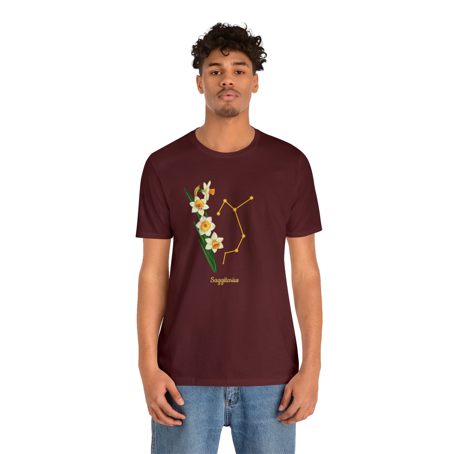 Sagittarius Daffodil Bunch & Stars T-Shirt | Fun Sagittarius T-Shirt | Zodiac T-Shirt | Zodiac Sign Shirt | Astrology | Star Sign | Unisex Jersey Short Sleeve Tee