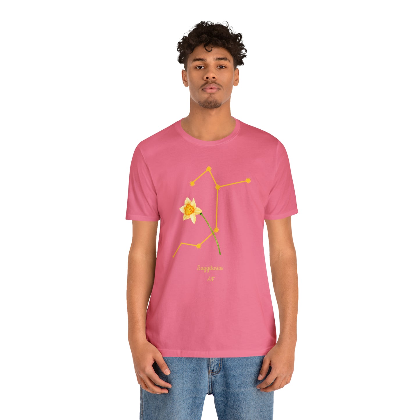 Sagittarius Daffodil Flower & Stars AF T-Shirt | Fun Sagittarius T-Shirt | Zodiac T-Shirt | Zodiac Sign Shirt | Astrology | Star Sign | Unisex Jersey Short Sleeve Tee