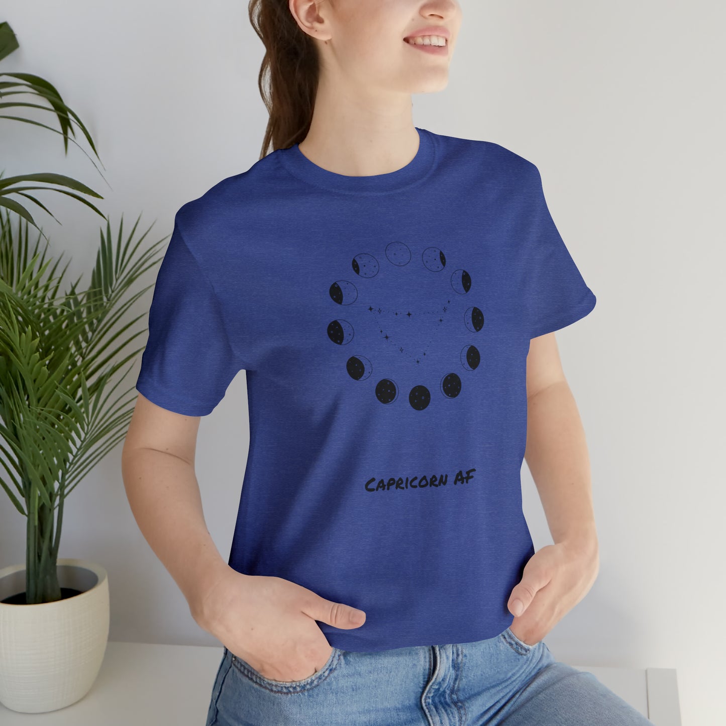 Capricorn AF Moon Phase T-Shirt | Fun Capricorn T-Shirt | Zodiac T-Shirt | Zodiac Sign Shirt | Astrology | Star Sign | Unisex Jersey Short Sleeve Tee