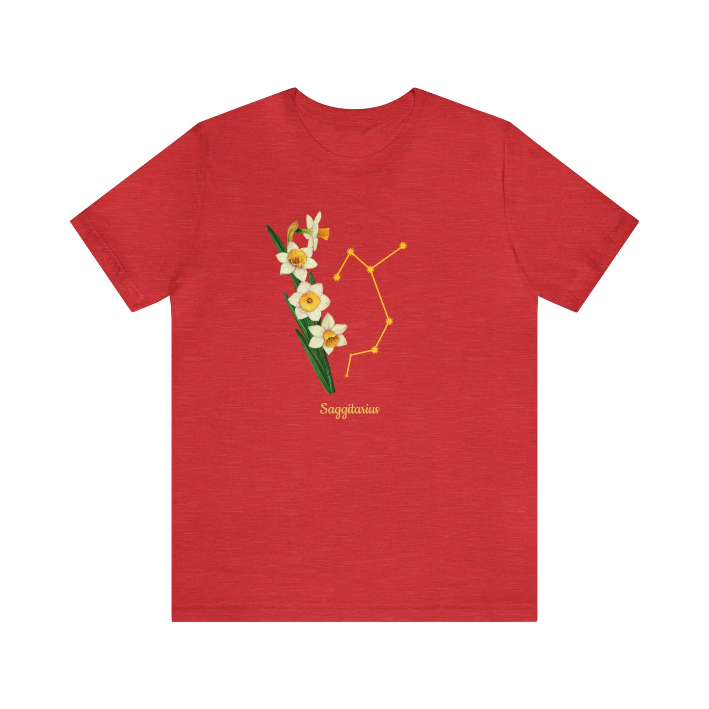 Sagittarius Daffodil Bunch & Stars T-Shirt | Fun Sagittarius T-Shirt | Zodiac T-Shirt | Zodiac Sign Shirt | Astrology | Star Sign | Unisex Jersey Short Sleeve Tee