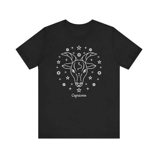 Capricorn Symbols White T-Shirt | Fun Capricorn T-Shirt | Zodiac T-Shirt | Zodiac Sign Shirt | Astrology | Star Sign | Unisex Jersey Short Sleeve Tee