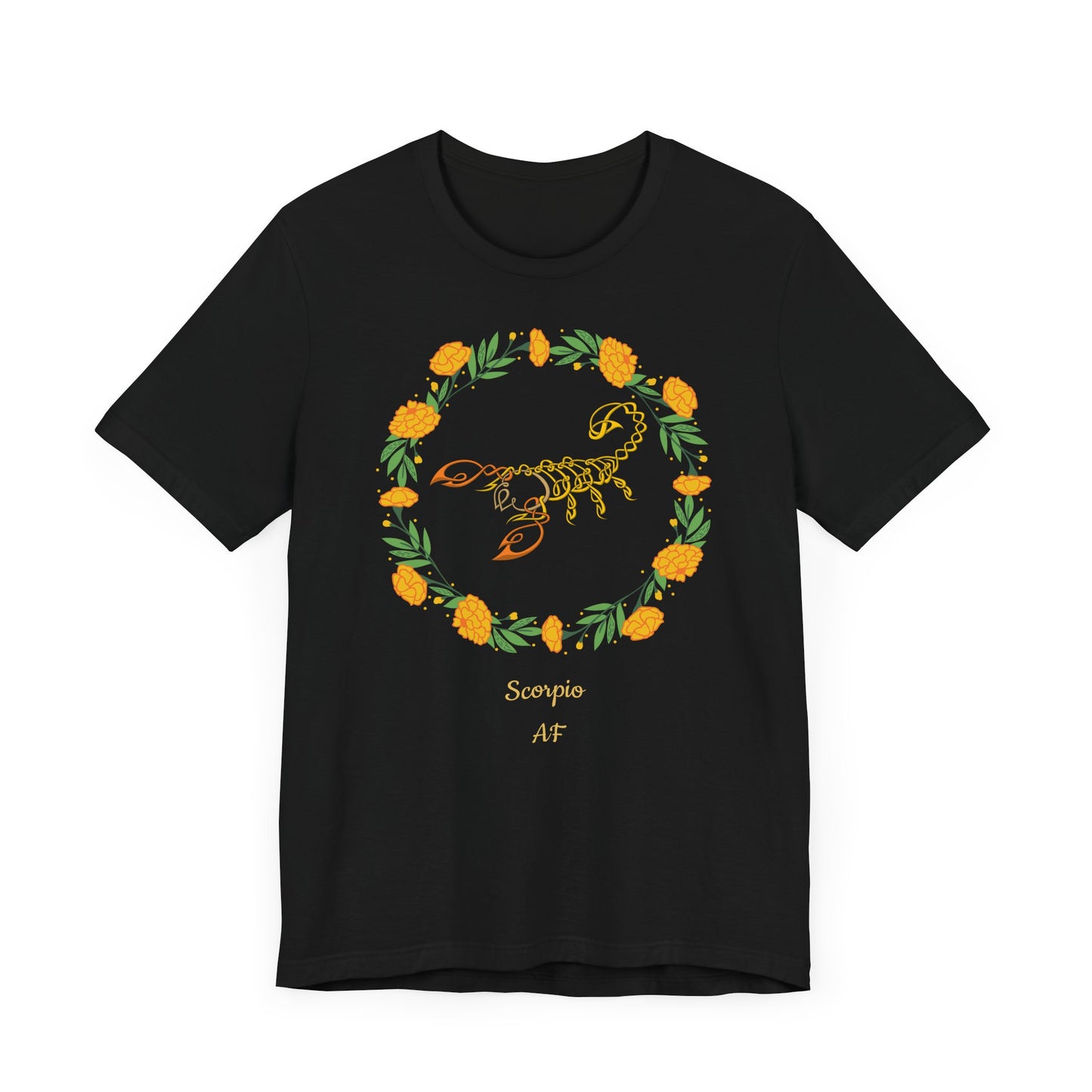 Scorpio AF Symbol & Garland T-Shirt | Fun Scorpio T-Shirt | Zodiac T-Shirt | Zodiac Sign Shirt | Astrology | Star Sign | Unisex Jersey Short Sleeve Tee