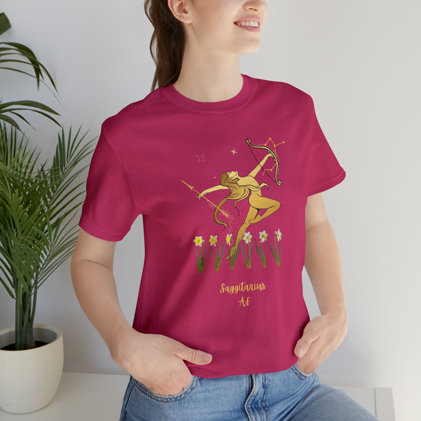 Sagittarius Nymph & Stars AF T-Shirt | Fun Sagittarius T-Shirt | Zodiac T-Shirt | Zodiac Sign Shirt | Astrology | Star Sign | Unisex Jersey Short Sleeve Tee