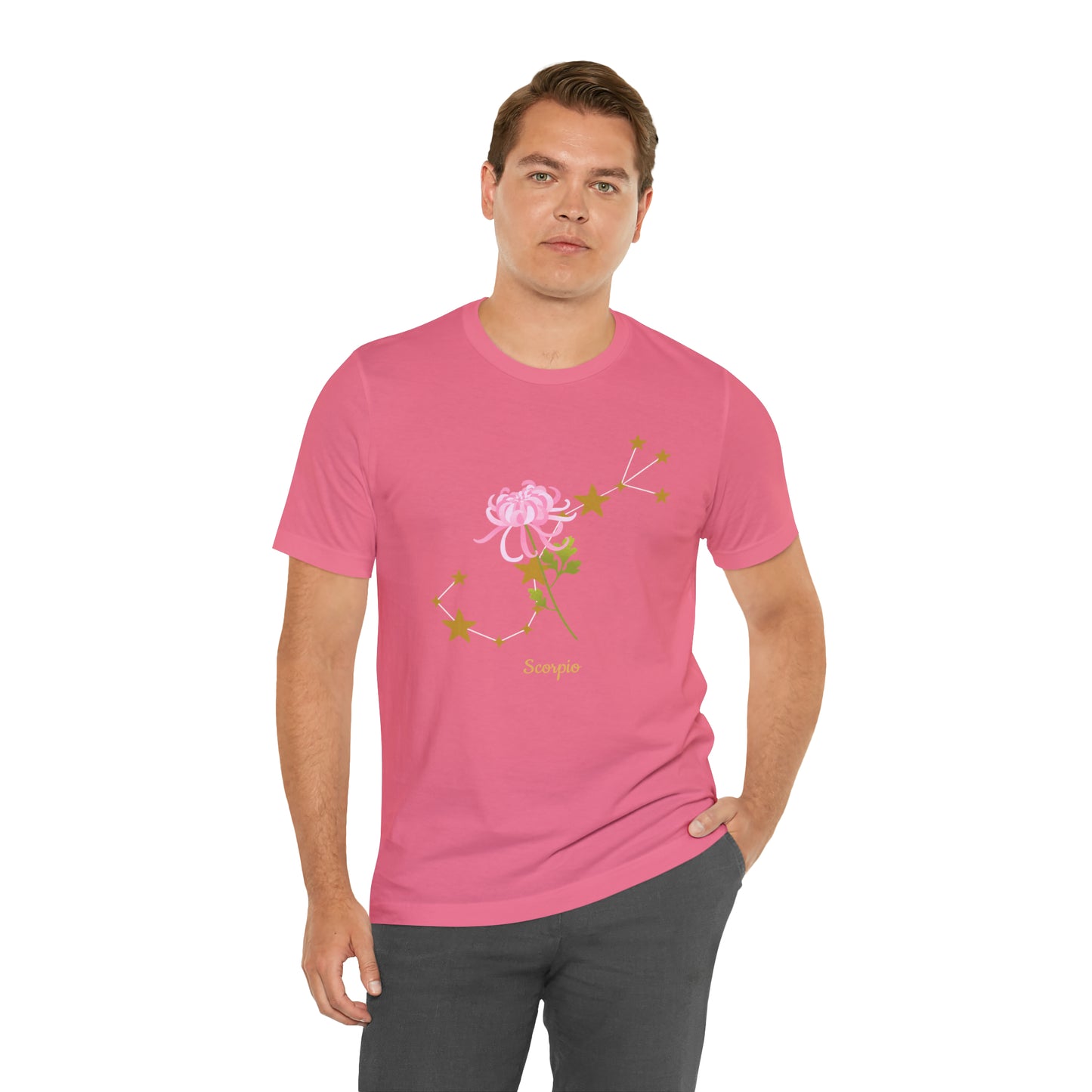 Scorpio Flower & Stars T-Shirt | Fun Scorpio T-Shirt | Zodiac T-Shirt | Zodiac Sign Shirt | Astrology | Star Sign | Unisex Jersey Short Sleeve Tee