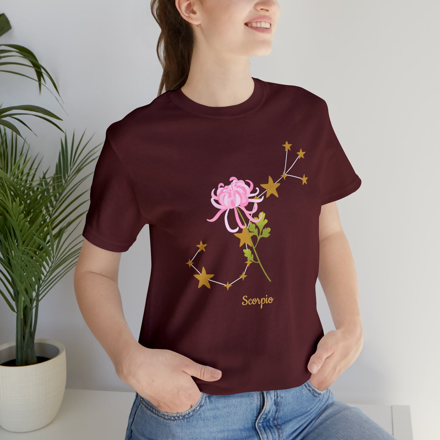 Scorpio Flower & Stars T-Shirt | Fun Scorpio T-Shirt | Zodiac T-Shirt | Zodiac Sign Shirt | Astrology | Star Sign | Unisex Jersey Short Sleeve Tee