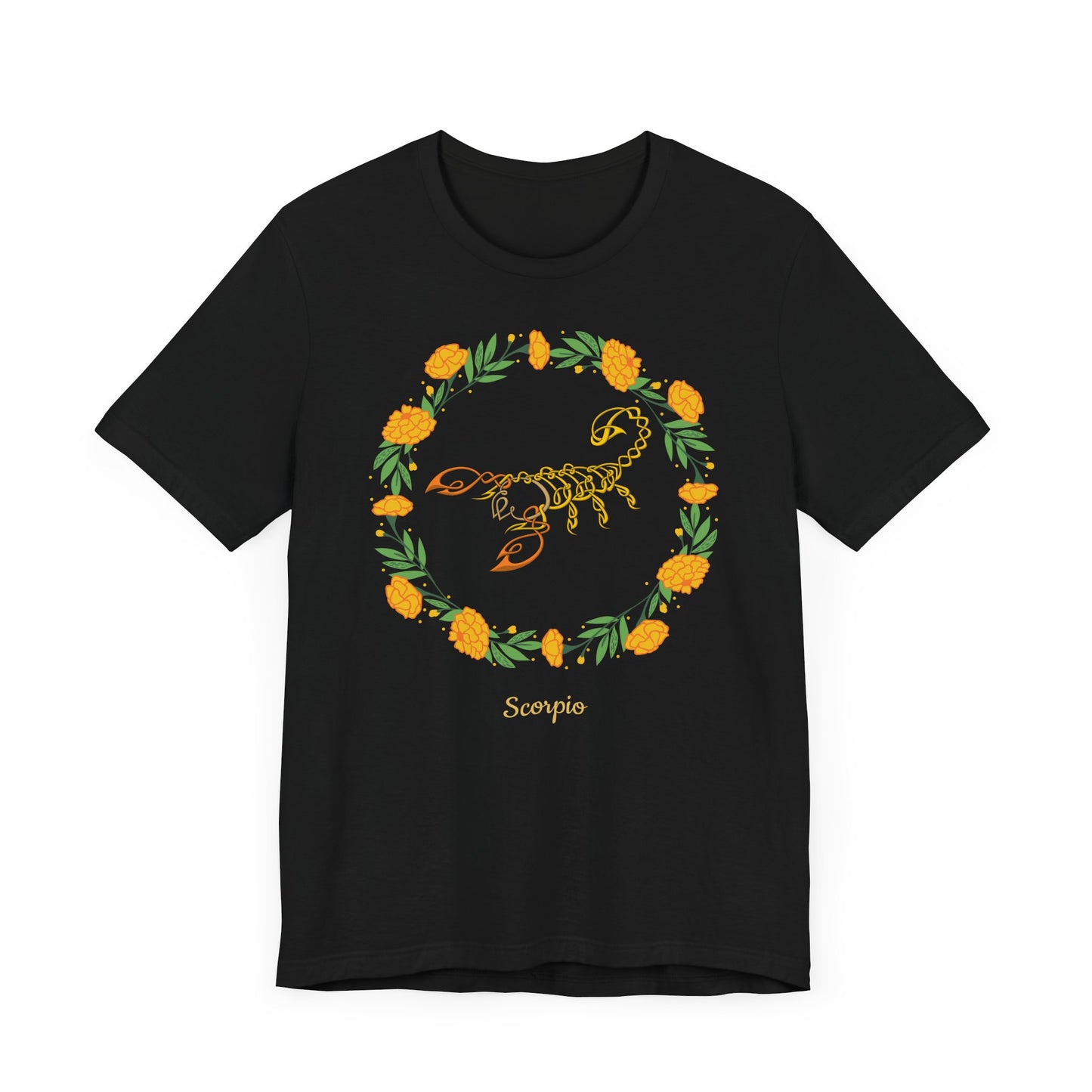 Scorpio Symbol & Garland T-Shirt | Fun Scorpio T-Shirt | Zodiac T-Shirt | Zodiac Sign Shirt | Astrology | Star Sign | Unisex Jersey Short Sleeve Tee