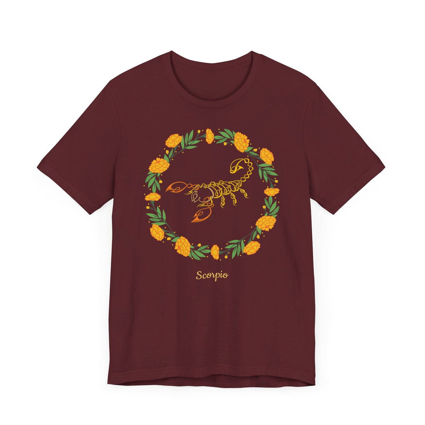 Scorpio Symbol & Garland T-Shirt | Fun Scorpio T-Shirt | Zodiac T-Shirt | Zodiac Sign Shirt | Astrology | Star Sign | Unisex Jersey Short Sleeve Tee