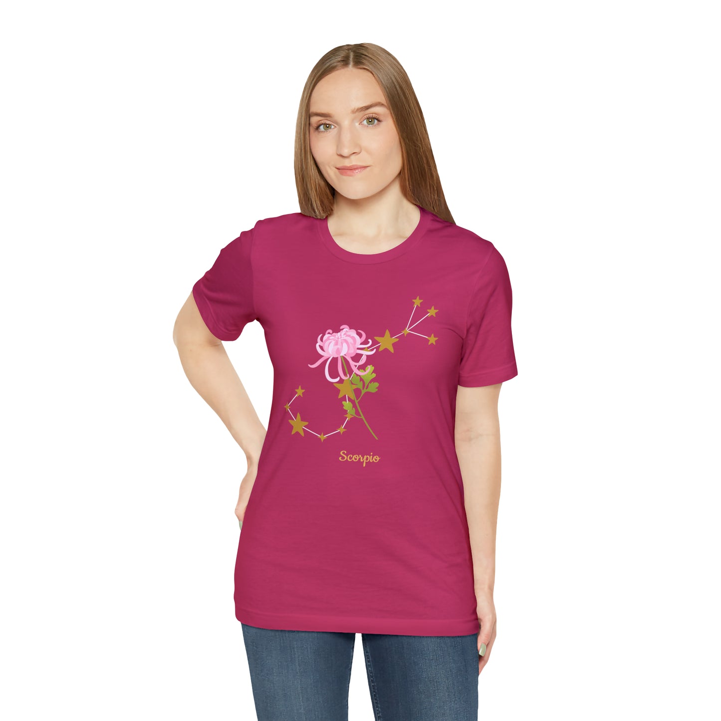Scorpio Flower & Stars T-Shirt | Fun Scorpio T-Shirt | Zodiac T-Shirt | Zodiac Sign Shirt | Astrology | Star Sign | Unisex Jersey Short Sleeve Tee