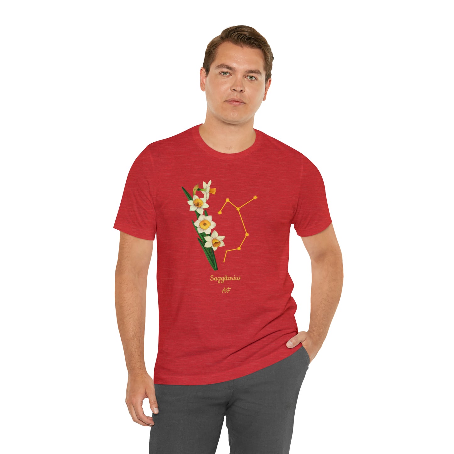 Sagittarius Daffodil Bunch & Stars AF T-Shirt | Fun Sagittarius T-Shirt | Zodiac T-Shirt | Zodiac Sign Shirt | Astrology | Star Sign | Unisex Jersey Short Sleeve Tee