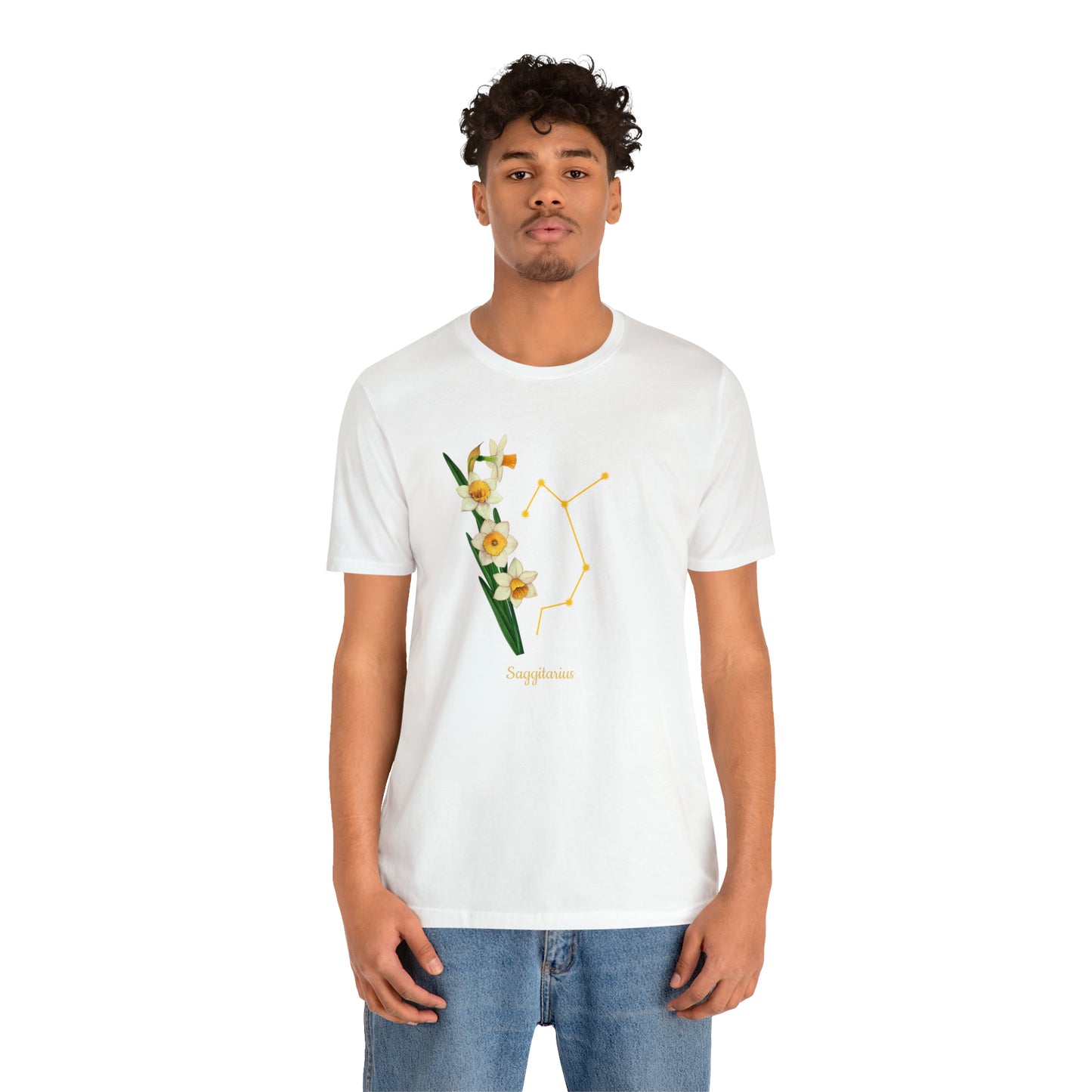 Sagittarius Daffodil Bunch & Stars T-Shirt | Fun Sagittarius T-Shirt | Zodiac T-Shirt | Zodiac Sign Shirt | Astrology | Star Sign | Unisex Jersey Short Sleeve Tee