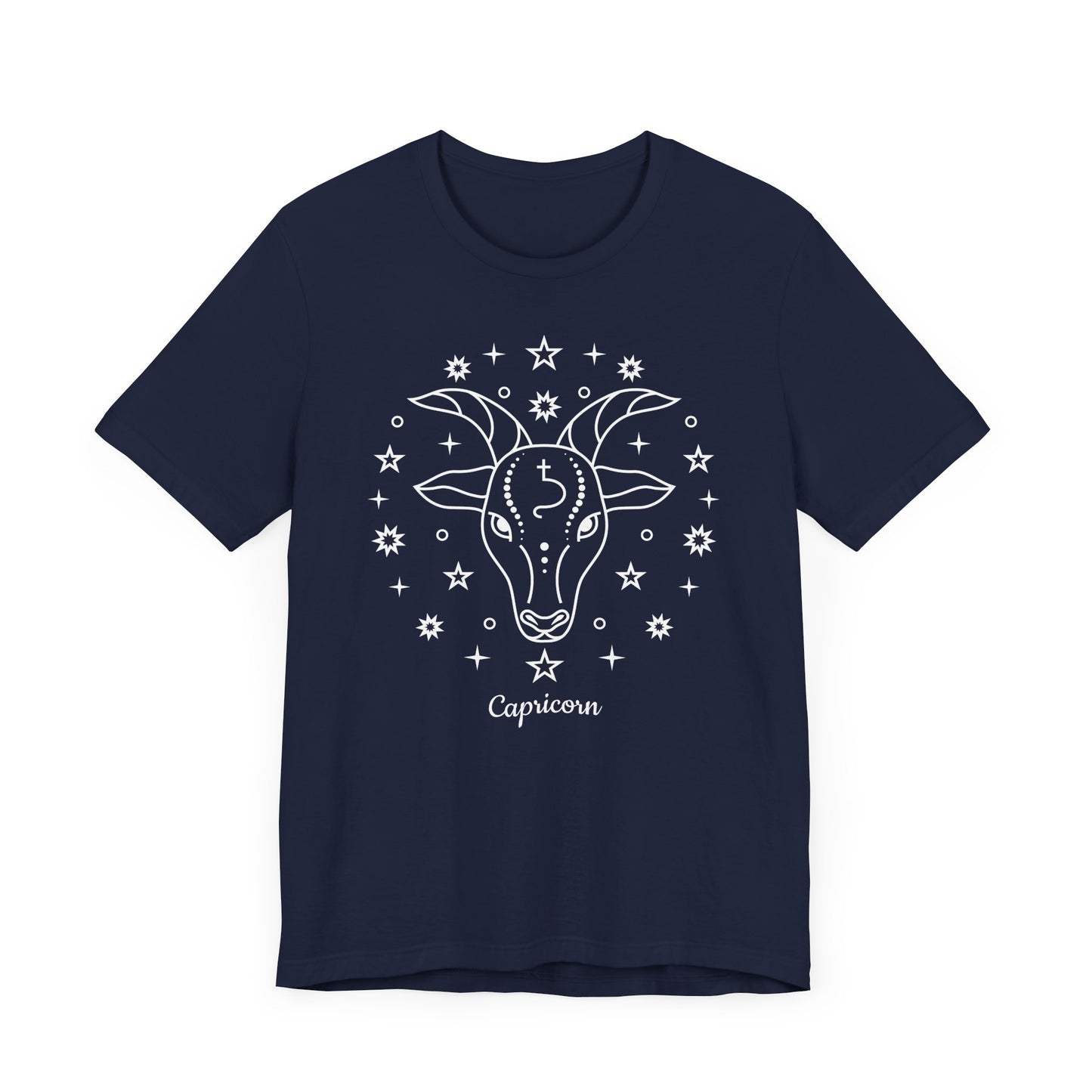 Capricorn Symbols White T-Shirt | Fun Capricorn T-Shirt | Zodiac T-Shirt | Zodiac Sign Shirt | Astrology | Star Sign | Unisex Jersey Short Sleeve Tee