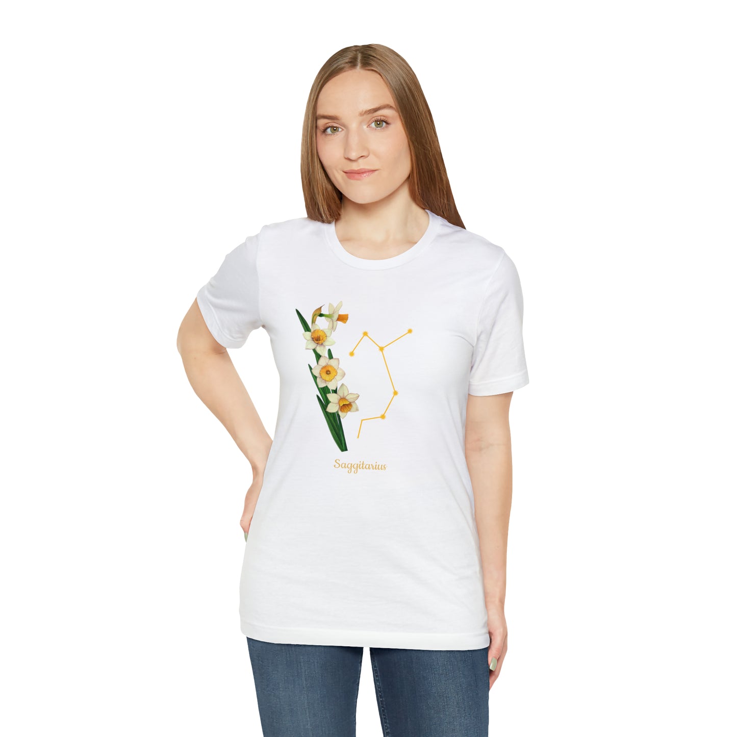 Sagittarius Daffodil Bunch & Stars T-Shirt | Fun Sagittarius T-Shirt | Zodiac T-Shirt | Zodiac Sign Shirt | Astrology | Star Sign | Unisex Jersey Short Sleeve Tee