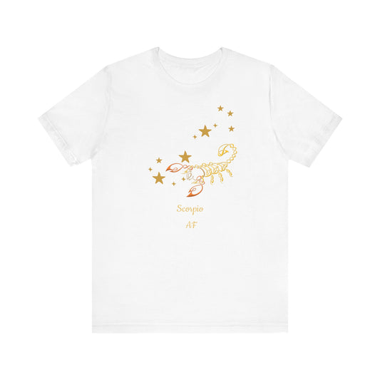 Scorpio AF Stars & Scorpion Symbol T-Shirt | Fun Scorpio T-Shirt | Zodiac T-Shirt | Zodiac Sign Shirt | Astrology | Star Sign | Unisex Jersey Short Sleeve Tee