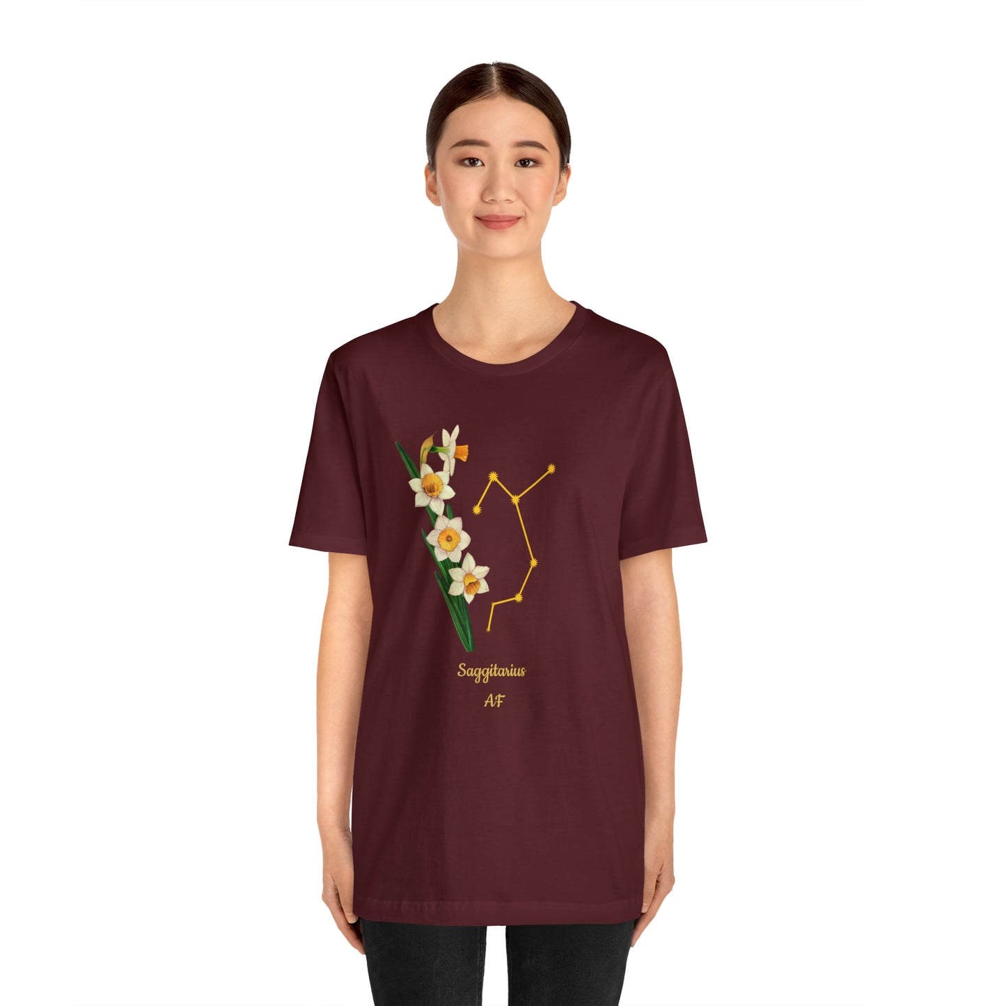 Sagittarius Daffodil Bunch & Stars AF T-Shirt | Fun Sagittarius T-Shirt | Zodiac T-Shirt | Zodiac Sign Shirt | Astrology | Star Sign | Unisex Jersey Short Sleeve Tee