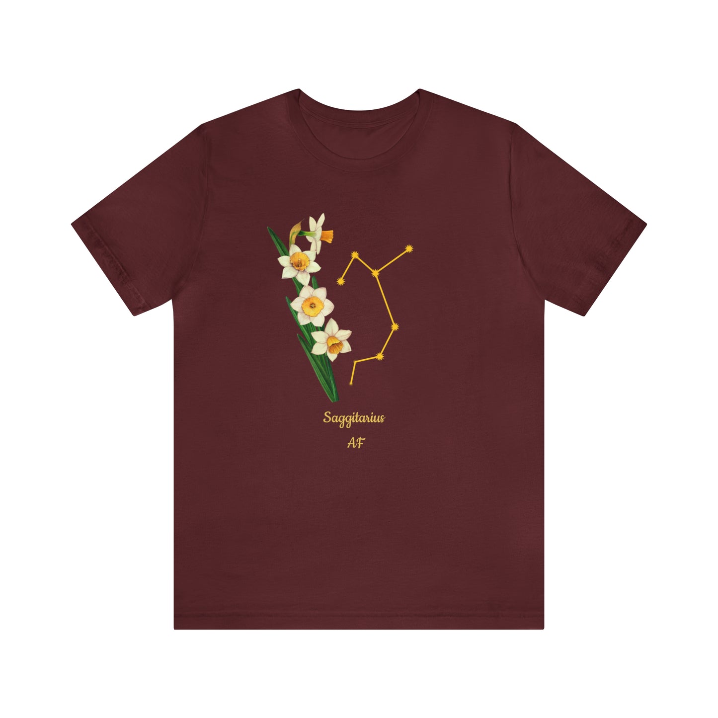 Sagittarius Daffodil Bunch & Stars AF T-Shirt | Fun Sagittarius T-Shirt | Zodiac T-Shirt | Zodiac Sign Shirt | Astrology | Star Sign | Unisex Jersey Short Sleeve Tee