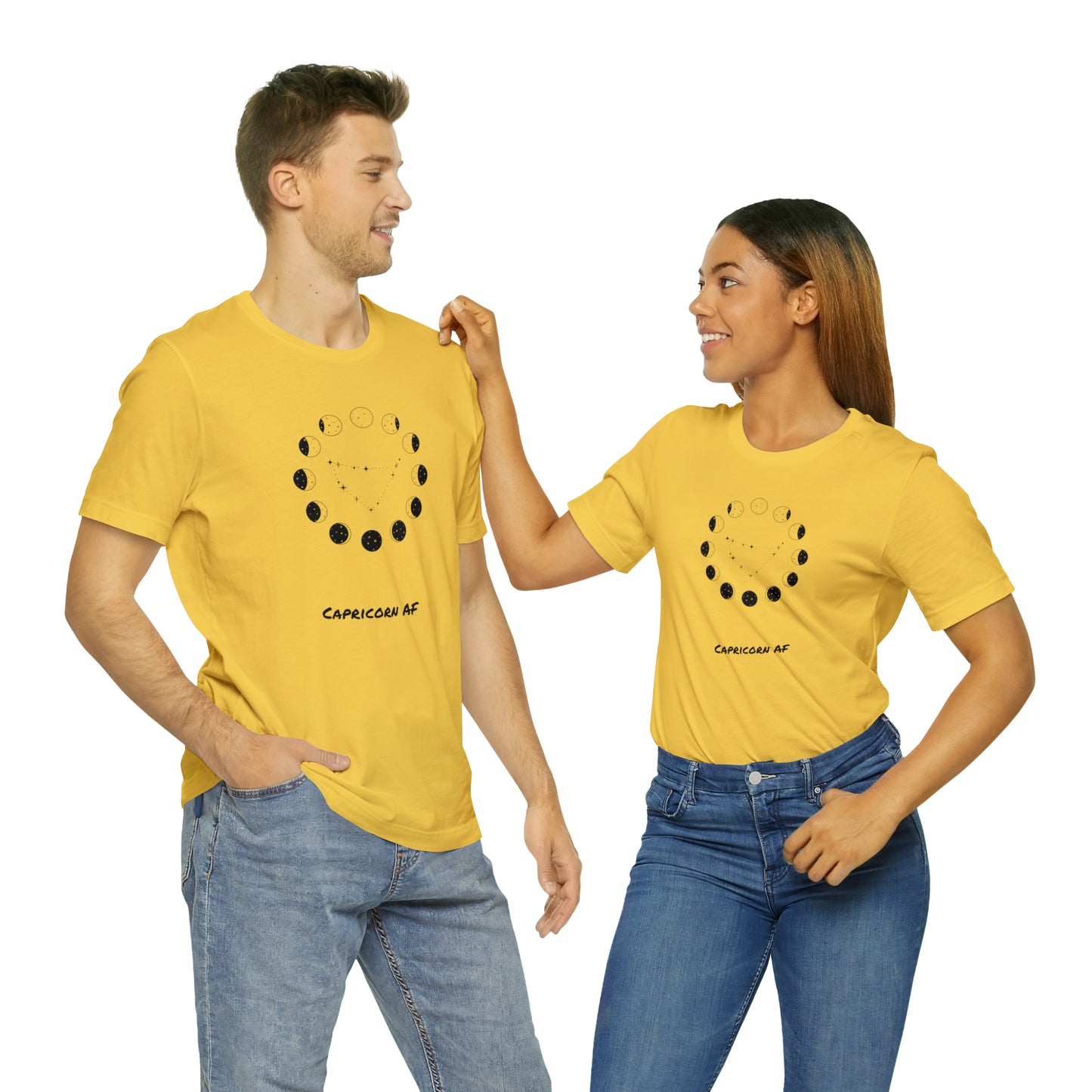 Capricorn AF Moon Phase T-Shirt | Fun Capricorn T-Shirt | Zodiac T-Shirt | Zodiac Sign Shirt | Astrology | Star Sign | Unisex Jersey Short Sleeve Tee