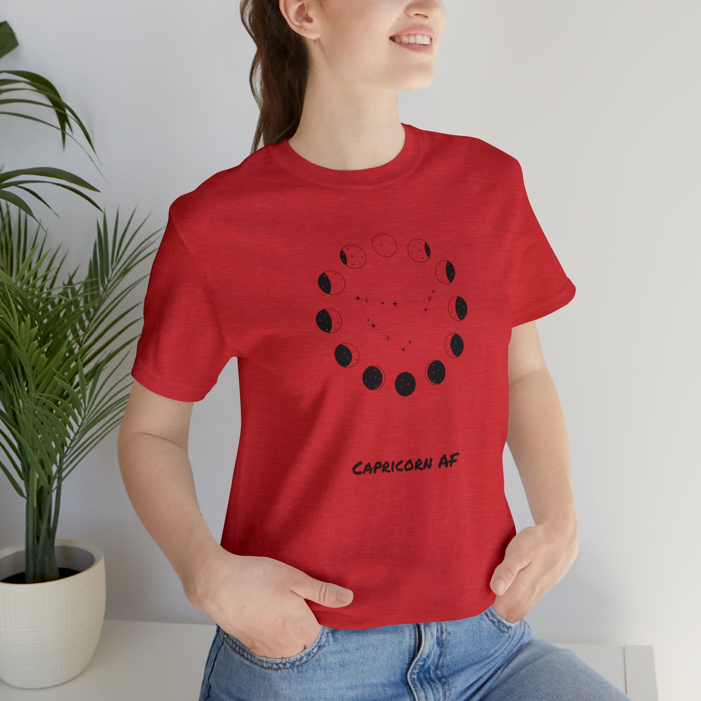 Capricorn AF Moon Phase T-Shirt | Fun Capricorn T-Shirt | Zodiac T-Shirt | Zodiac Sign Shirt | Astrology | Star Sign | Unisex Jersey Short Sleeve Tee