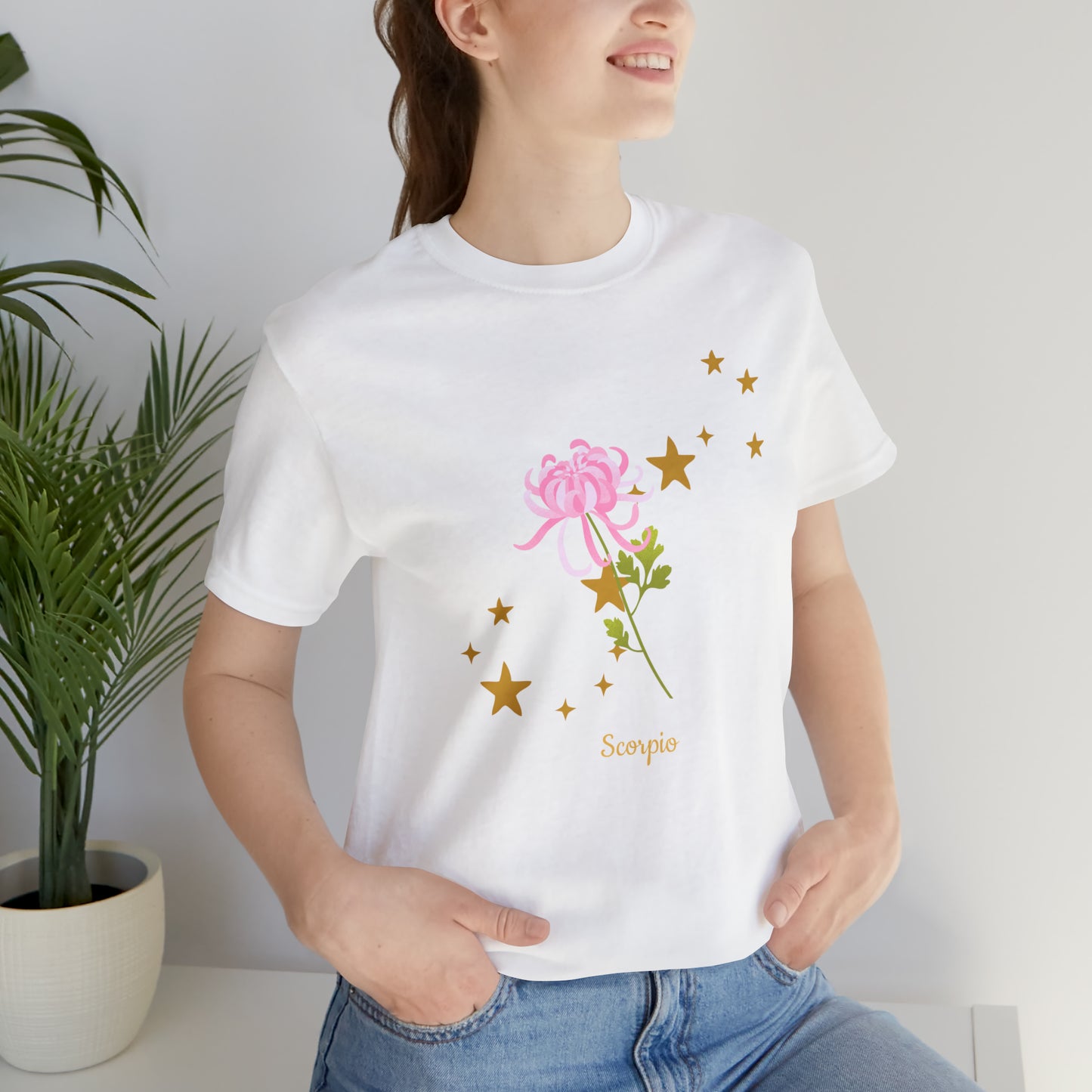 Scorpio Flower & Stars T-Shirt | Fun Scorpio T-Shirt | Zodiac T-Shirt | Zodiac Sign Shirt | Astrology | Star Sign | Unisex Jersey Short Sleeve Tee