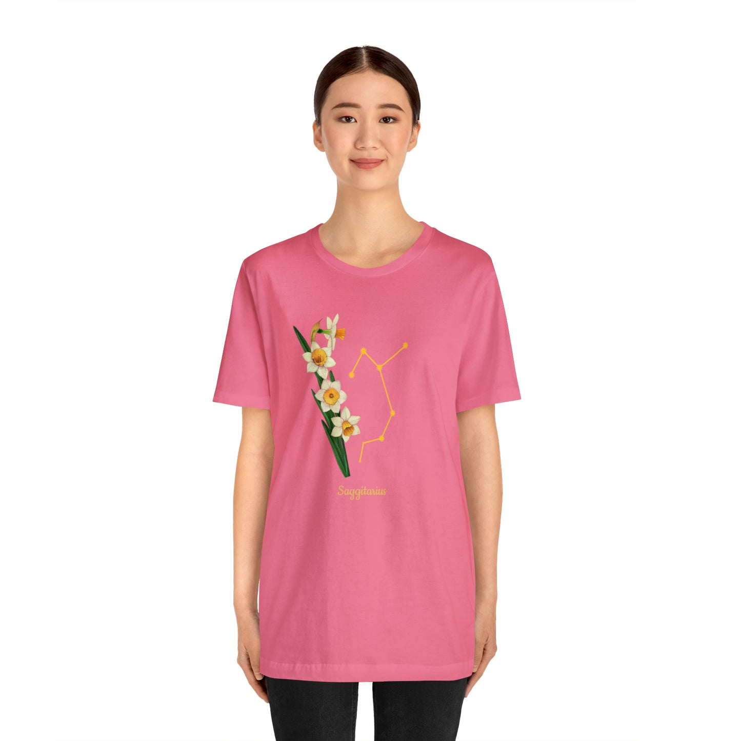 Sagittarius Daffodil Bunch & Stars T-Shirt | Fun Sagittarius T-Shirt | Zodiac T-Shirt | Zodiac Sign Shirt | Astrology | Star Sign | Unisex Jersey Short Sleeve Tee