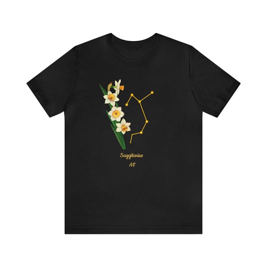 Sagittarius Daffodil Bunch & Stars AF T-Shirt | Fun Sagittarius T-Shirt | Zodiac T-Shirt | Zodiac Sign Shirt | Astrology | Star Sign | Unisex Jersey Short Sleeve Tee