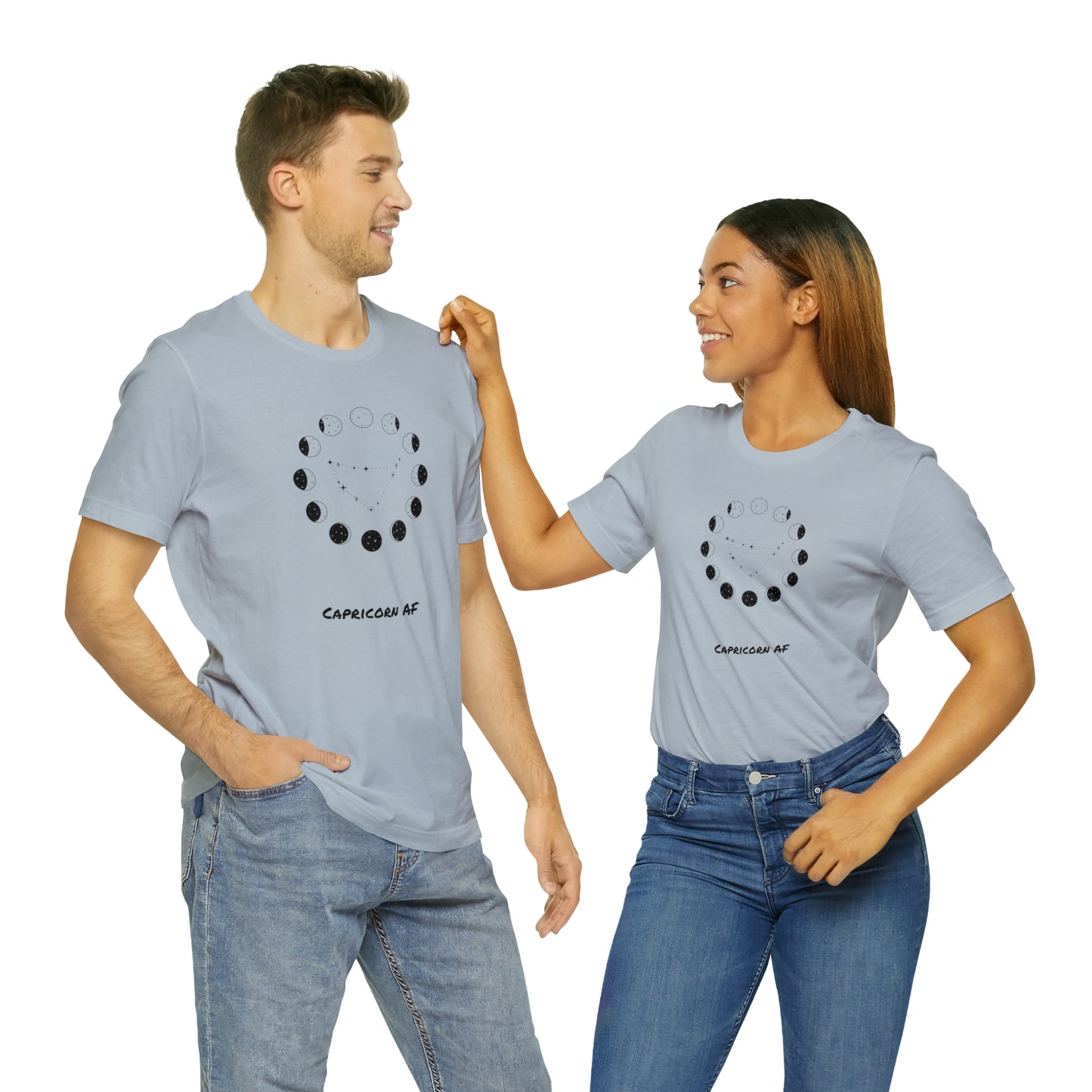 Capricorn AF Moon Phase T-Shirt | Fun Capricorn T-Shirt | Zodiac T-Shirt | Zodiac Sign Shirt | Astrology | Star Sign | Unisex Jersey Short Sleeve Tee
