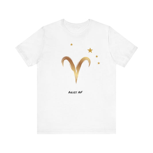 Aries Symbol Gold and Stars AF T-Shirt | Fun Aries T-Shirt | Zodiac T-Shirt | Zodiac Sign Shirt | Astrology | Star Sign | Unisex Jersey Short Sleeve Tee