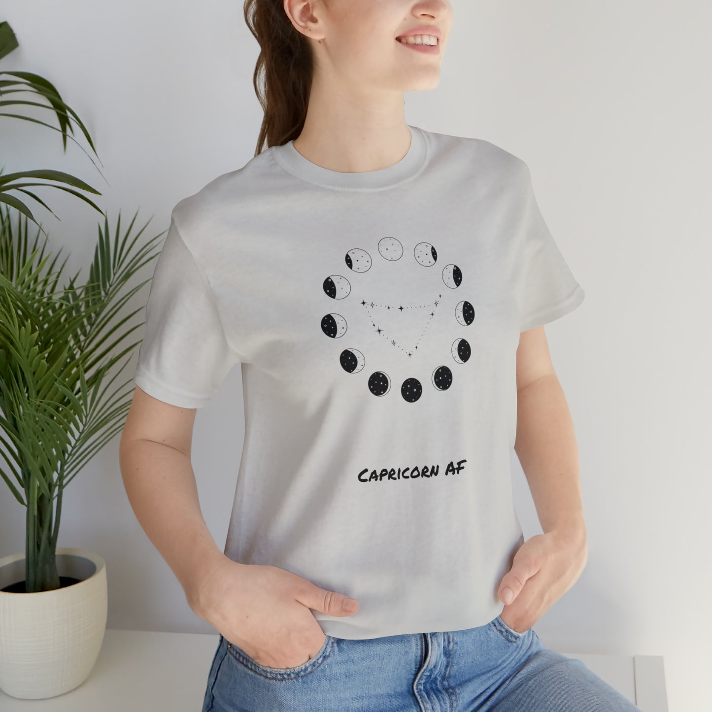 Capricorn AF Moon Phase T-Shirt | Fun Capricorn T-Shirt | Zodiac T-Shirt | Zodiac Sign Shirt | Astrology | Star Sign | Unisex Jersey Short Sleeve Tee