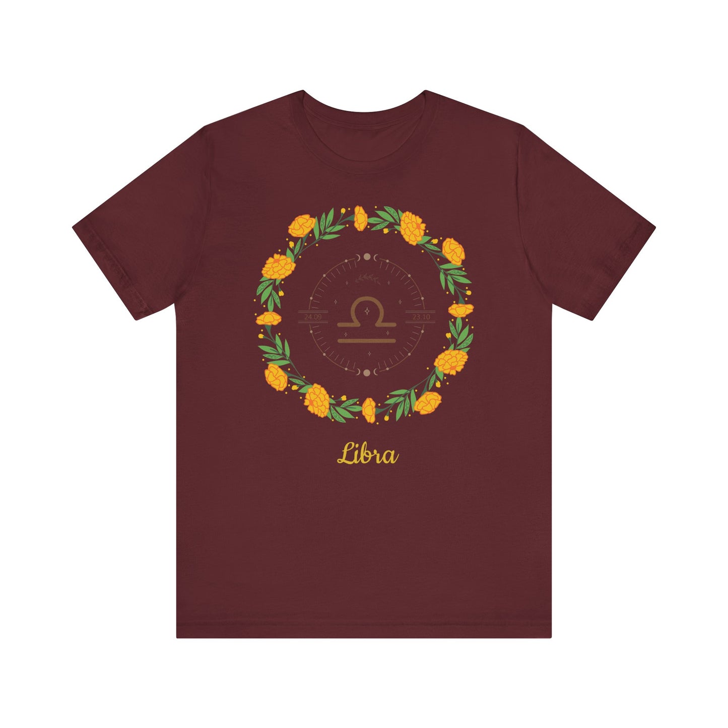 Libra Symbol and Garland T-Shirt | Fun Libra T-Shirt | Zodiac T-Shirt | Zodiac Sign Shirt | Astrology | Star Sign | Unisex Jersey Short Sleeve Tee