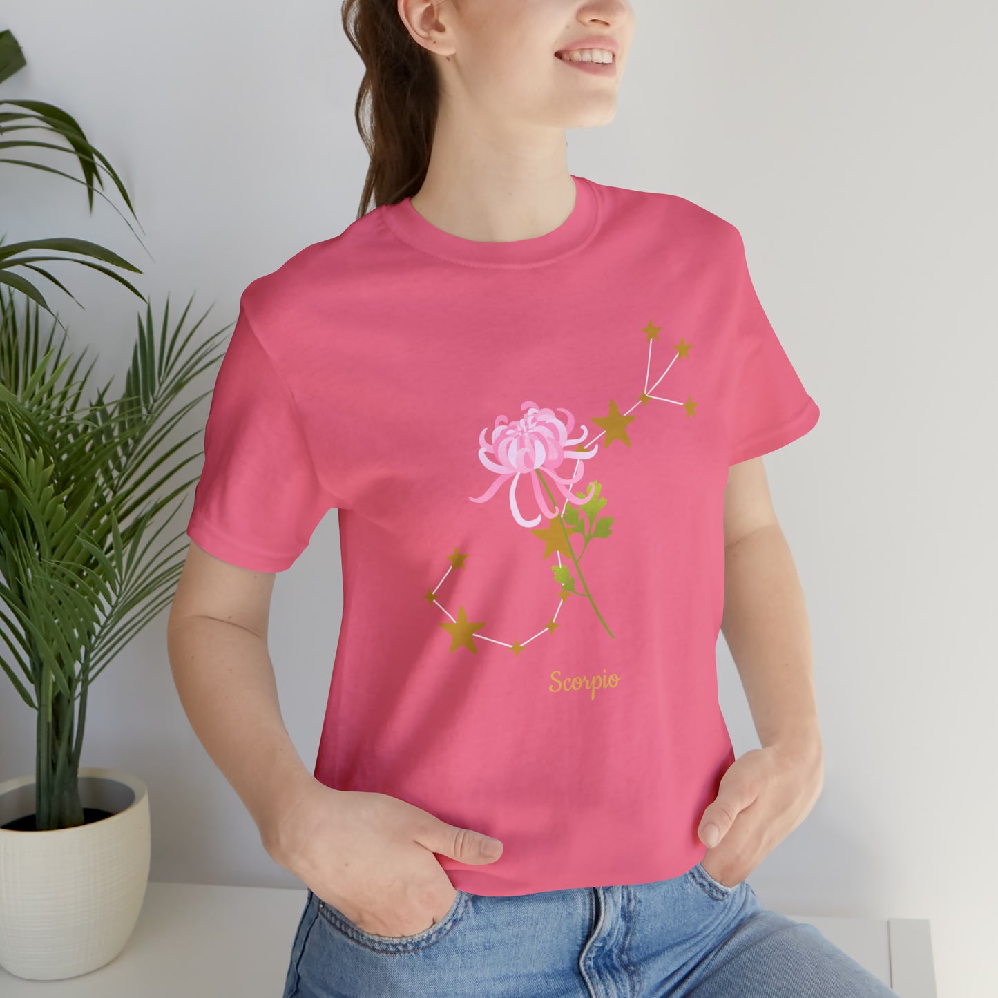 Scorpio Flower & Stars T-Shirt | Fun Scorpio T-Shirt | Zodiac T-Shirt | Zodiac Sign Shirt | Astrology | Star Sign | Unisex Jersey Short Sleeve Tee