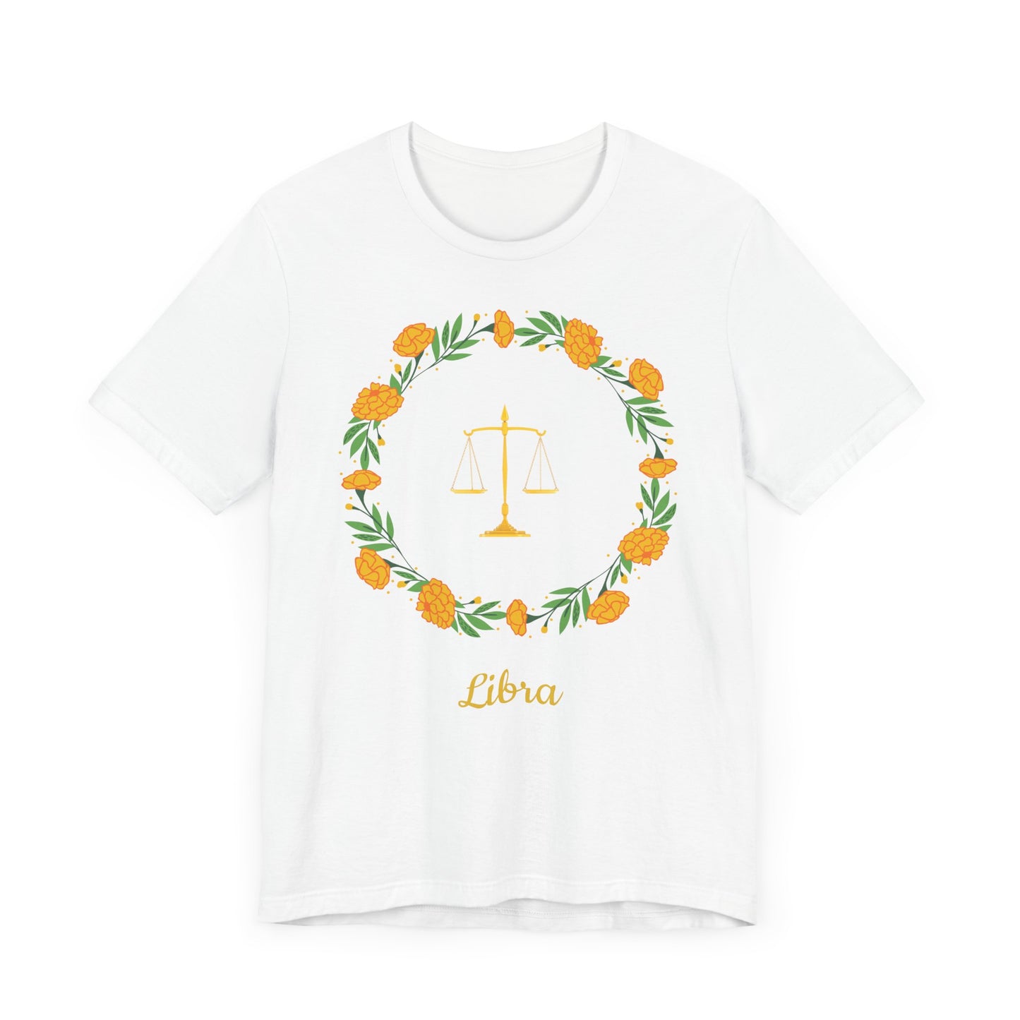 Libra Scales and Garland T-Shirt | Fun Libra T-Shirt | Zodiac T-Shirt | Zodiac Sign Shirt | Astrology | Star Sign | Unisex Jersey Short Sleeve Tee