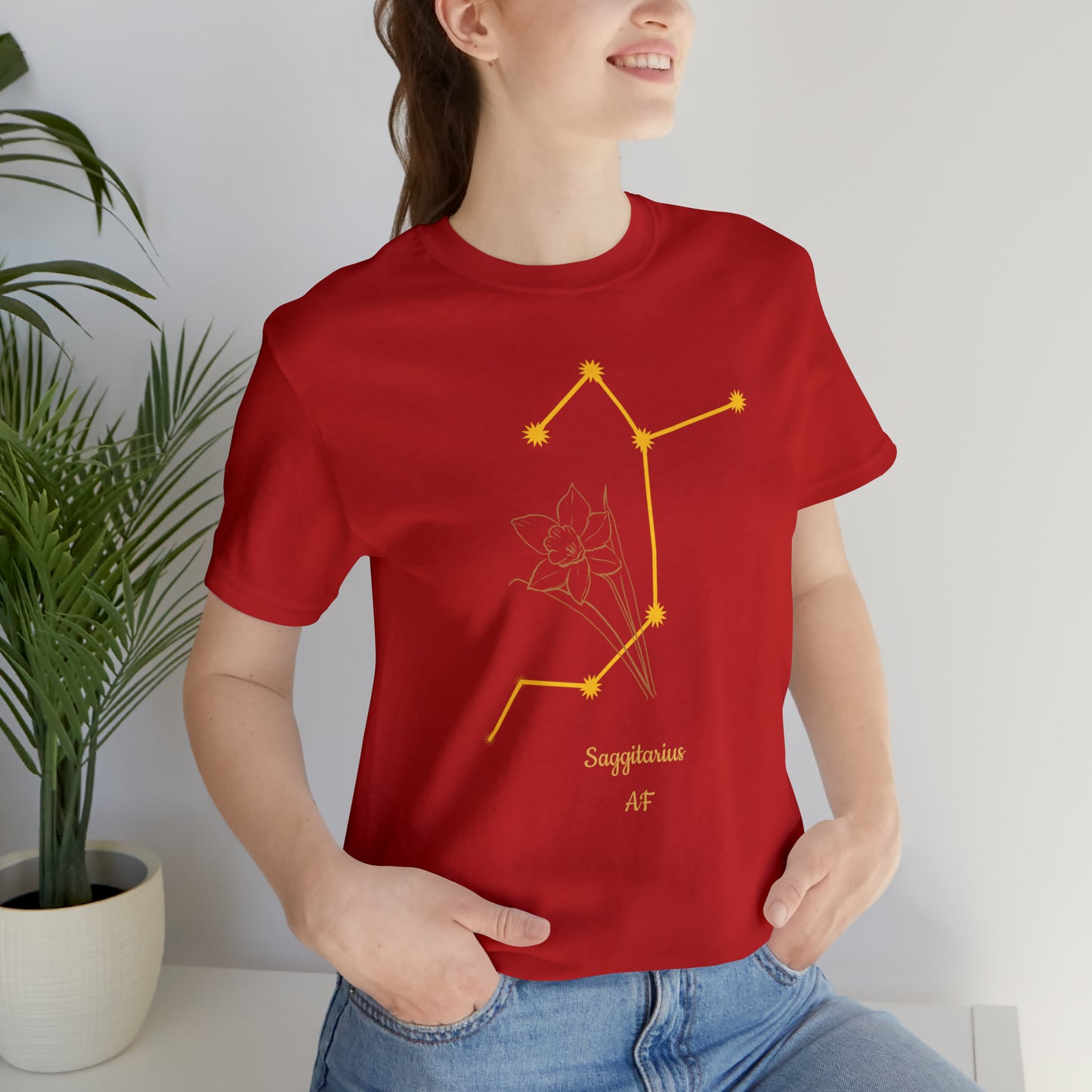 Sagittarius Daffodil & Stars T-Shirt | Fun Sagittarius T-Shirt | Zodiac T-Shirt | Zodiac Sign Shirt | Astrology | Star Sign | Unisex Jersey Short Sleeve Tee