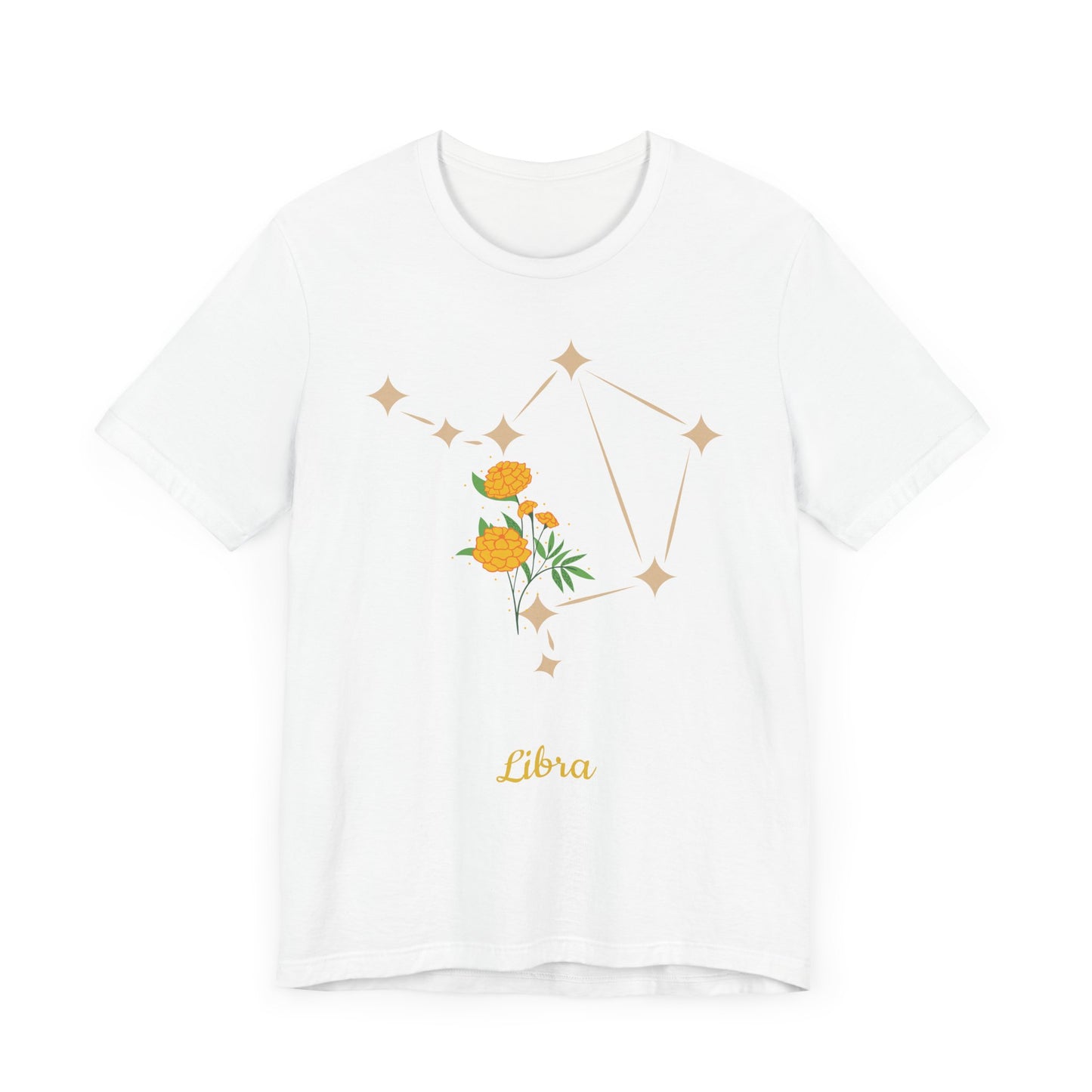 Libra Star Sign and Yellow Flower T-Shirt | Fun Virgo T-Shirt | Zodiac T-Shirt | Zodiac Sign Shirt | Astrology | Star Sign | Unisex Jersey Short Sleeve Tee