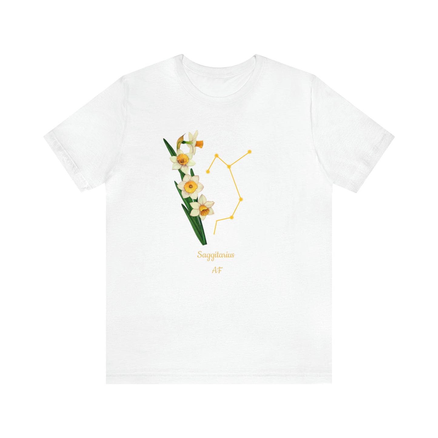 Sagittarius Daffodil Bunch & Stars AF T-Shirt | Fun Sagittarius T-Shirt | Zodiac T-Shirt | Zodiac Sign Shirt | Astrology | Star Sign | Unisex Jersey Short Sleeve Tee
