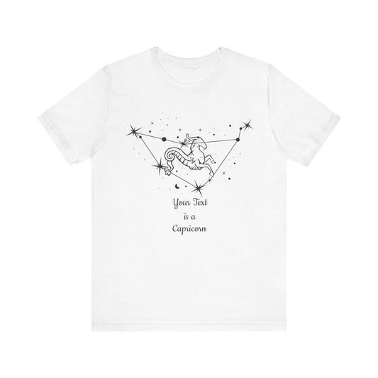 Your TEXT on Capricorn Goat Black T-Shirt | Email Us Your Name to info@catchrisapparel.com | Zodiac T-Shirt | Zodiac Sign Shirt | Astrology | Star Sign | Unisex Jersey Short Sleeve Tee