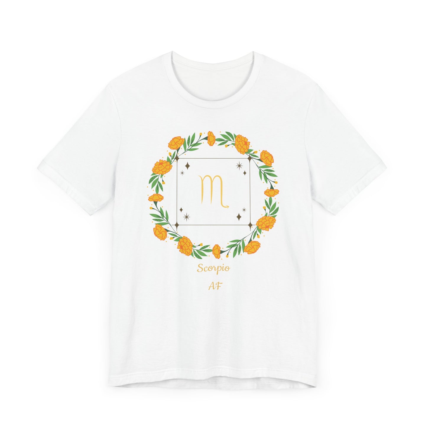Scorpio AF Garland & Symbol T-Shirt | Fun Scorpio T-Shirt | Zodiac T-Shirt | Zodiac Sign Shirt | Astrology | Star Sign | Unisex Jersey Short Sleeve Tee