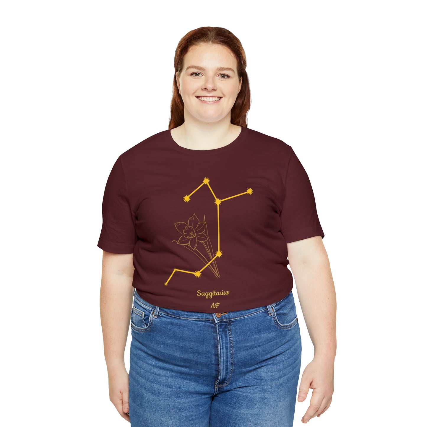 Sagittarius Daffodil & Stars T-Shirt | Fun Sagittarius T-Shirt | Zodiac T-Shirt | Zodiac Sign Shirt | Astrology | Star Sign | Unisex Jersey Short Sleeve Tee