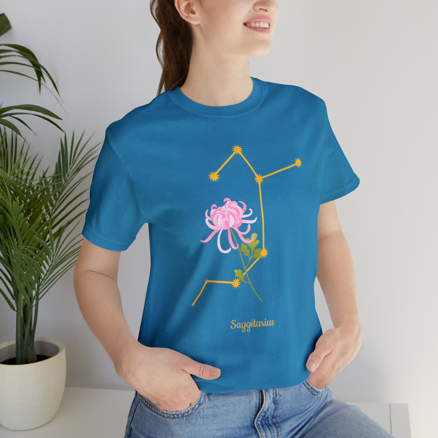 Sagittarius Flower & Stars T-Shirt | Fun Sagittarius T-Shirt | Zodiac T-Shirt | Zodiac Sign Shirt | Astrology | Star Sign | Unisex Jersey Short Sleeve Tee