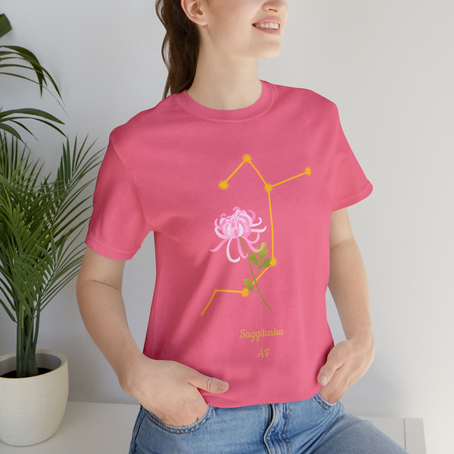 Sagittarius Flower & Stars AF T-Shirt | Fun Sagittarius T-Shirt | Zodiac T-Shirt | Zodiac Sign Shirt | Astrology | Star Sign | Unisex Jersey Short Sleeve Tee