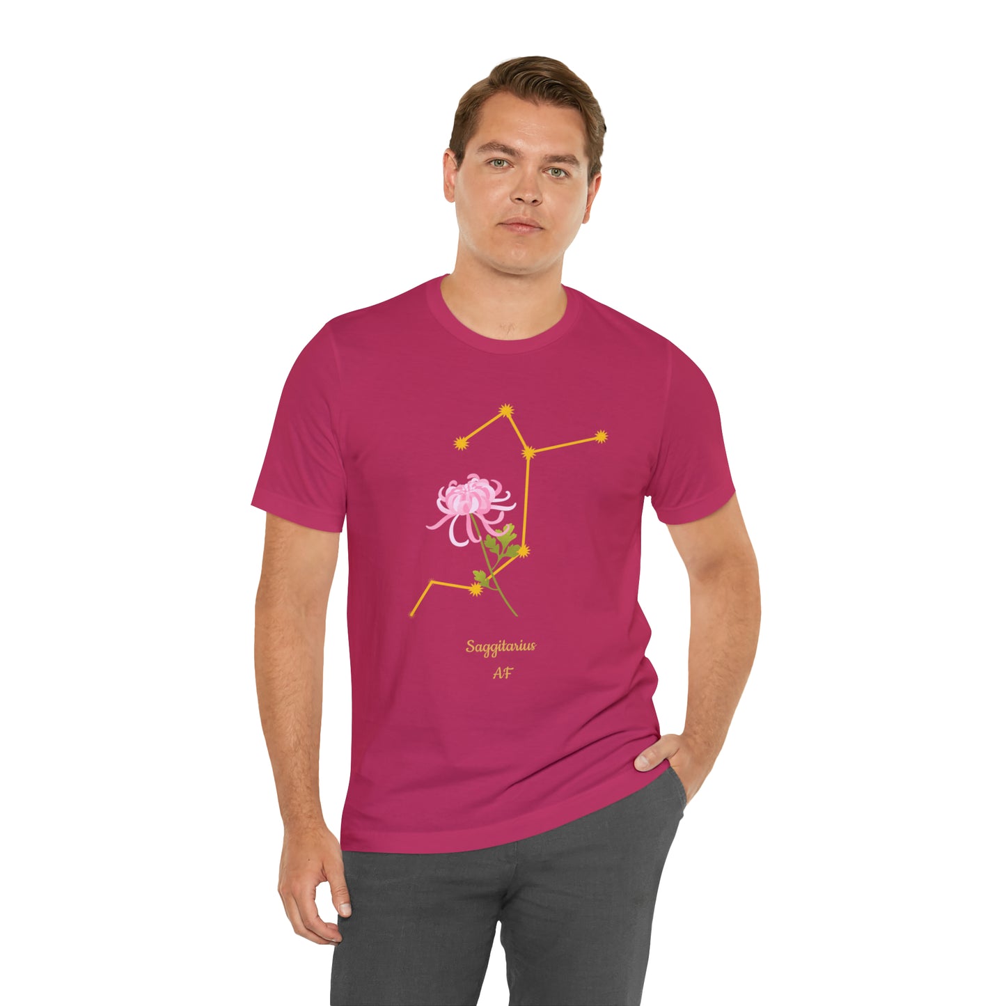 Sagittarius Flower & Stars AF T-Shirt | Fun Sagittarius T-Shirt | Zodiac T-Shirt | Zodiac Sign Shirt | Astrology | Star Sign | Unisex Jersey Short Sleeve Tee