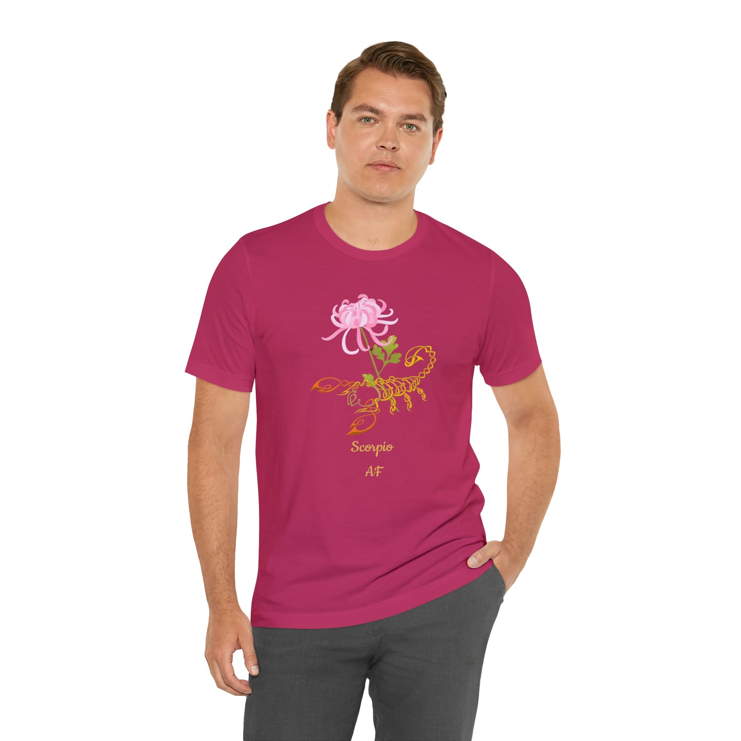 Scorpion & Flower AF T-Shirt | Fun Scorpio T-Shirt | Zodiac T-Shirt | Zodiac Sign Shirt | Astrology | Star Sign | Unisex Jersey Short Sleeve Tee