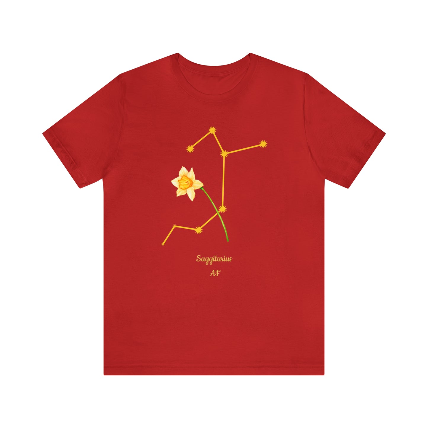 Sagittarius Daffodil Flower & Stars AF T-Shirt | Fun Sagittarius T-Shirt | Zodiac T-Shirt | Zodiac Sign Shirt | Astrology | Star Sign | Unisex Jersey Short Sleeve Tee