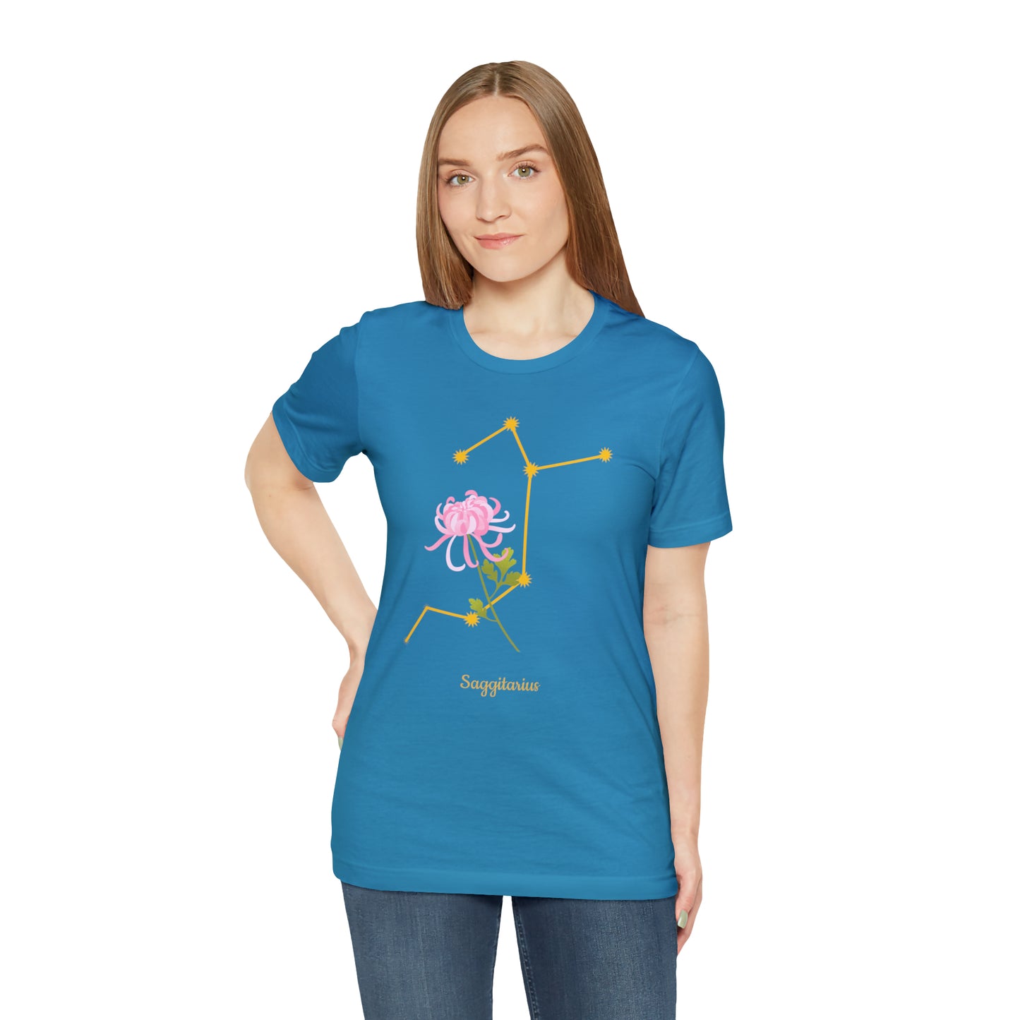 Sagittarius Flower & Stars T-Shirt | Fun Sagittarius T-Shirt | Zodiac T-Shirt | Zodiac Sign Shirt | Astrology | Star Sign | Unisex Jersey Short Sleeve Tee