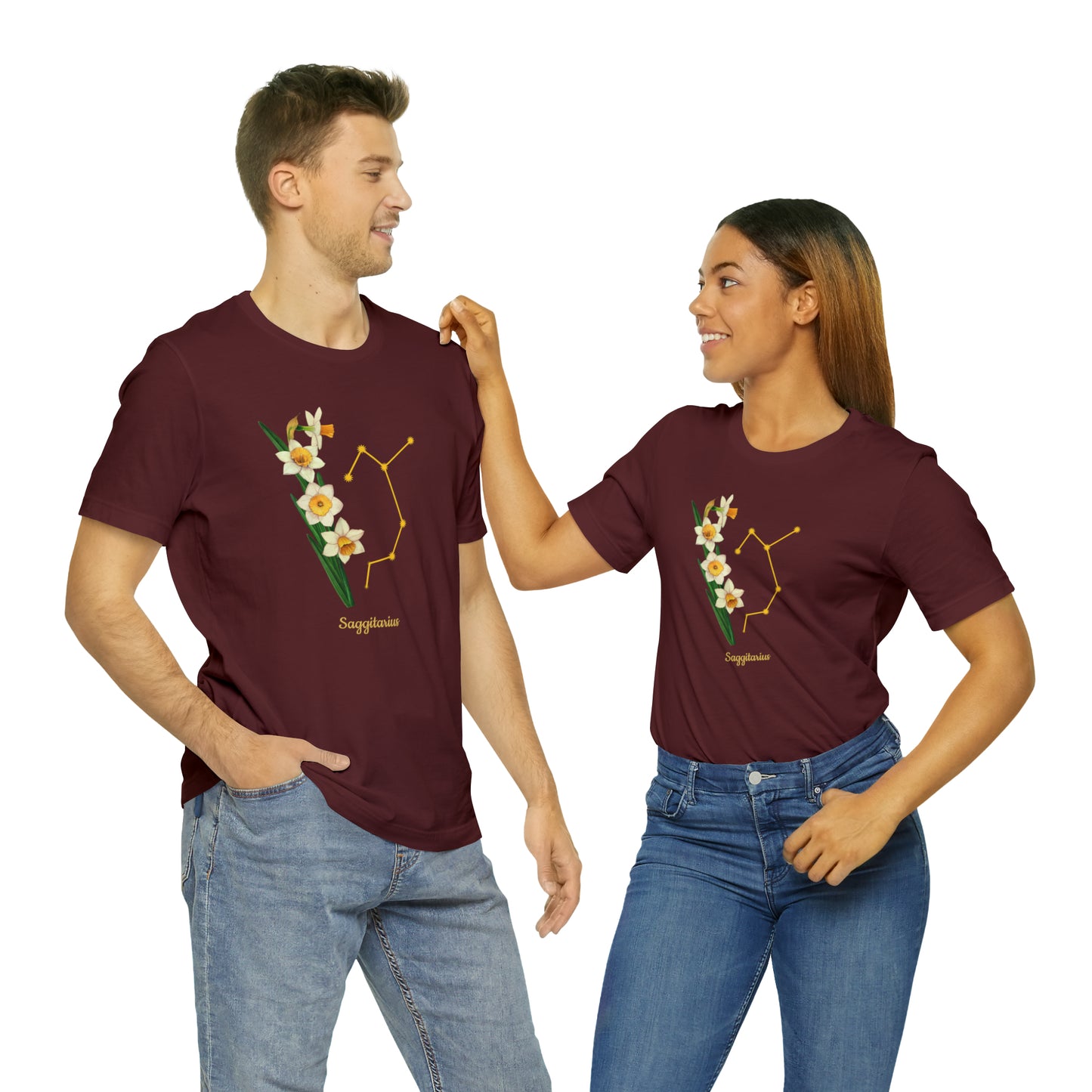 Sagittarius Daffodil Bunch & Stars T-Shirt | Fun Sagittarius T-Shirt | Zodiac T-Shirt | Zodiac Sign Shirt | Astrology | Star Sign | Unisex Jersey Short Sleeve Tee