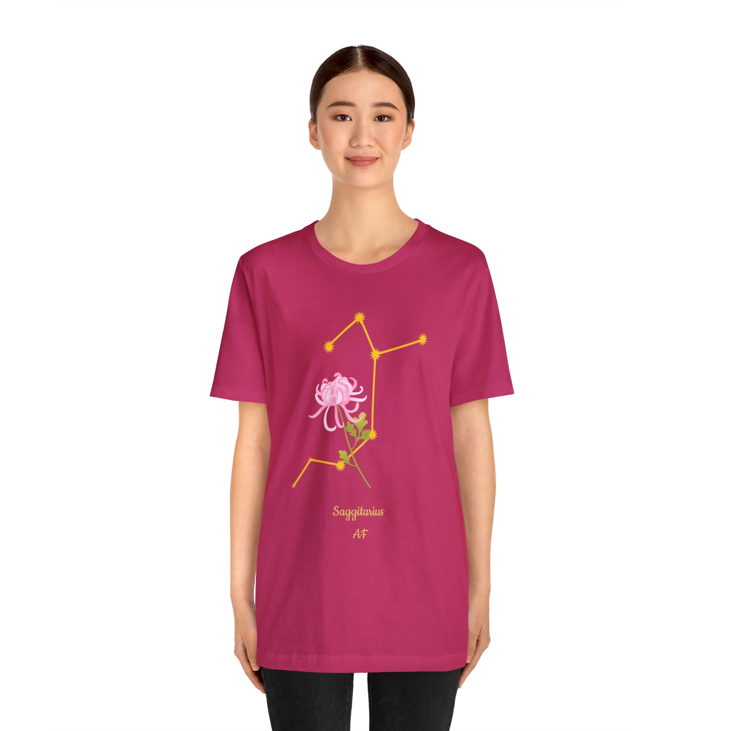 Sagittarius Flower & Stars AF T-Shirt | Fun Sagittarius T-Shirt | Zodiac T-Shirt | Zodiac Sign Shirt | Astrology | Star Sign | Unisex Jersey Short Sleeve Tee